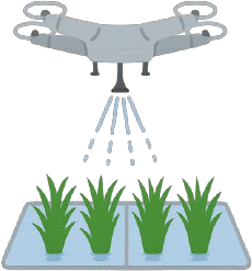 苗に薬剤を散布するドローンのイラスト